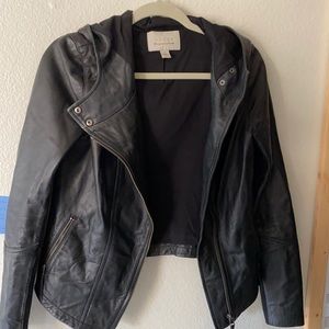 Hinge Leather hooded jacket
